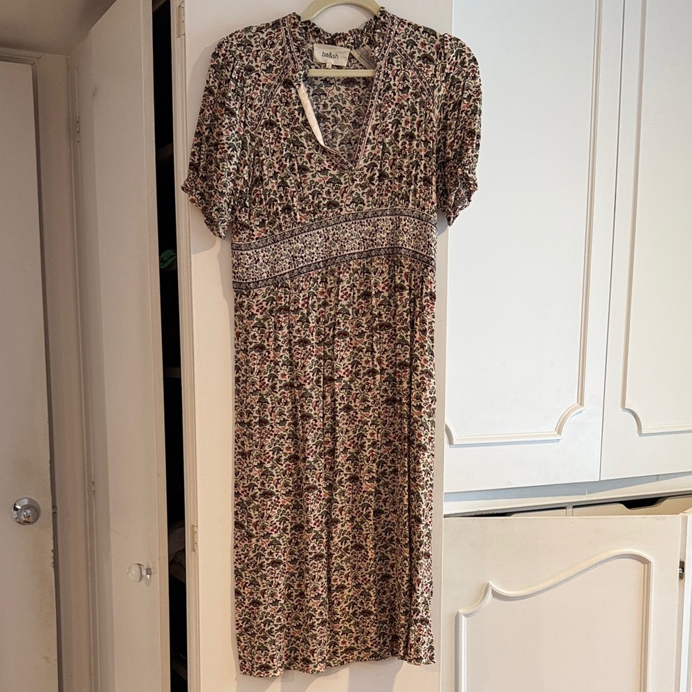 ba&sh Floral Midi Dress - Black and Pink